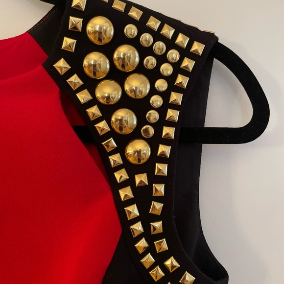 Michael Kors Red and Black Dress with Gold Stud Hardware - Picture 3 of 10